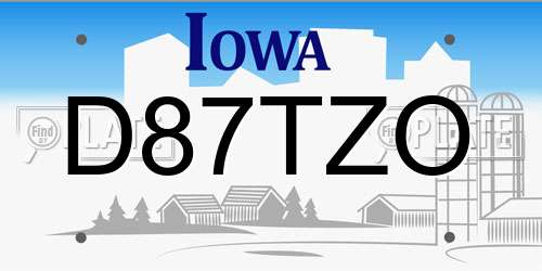 D87TZO Iowa License Plate
