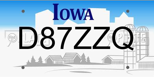 D87ZZQ Iowa License Plate