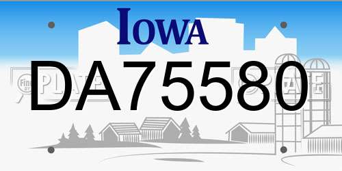 DA75580 Iowa License Plate