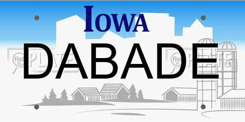 DABADE Iowa License Plate