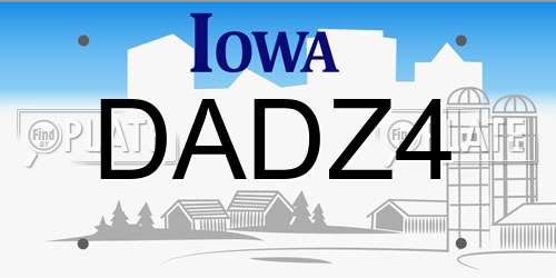 DADZ4 Iowa License Plate