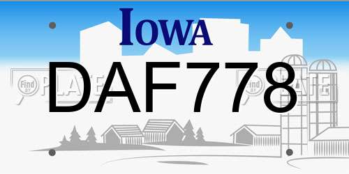 DAF778 Iowa License Plate