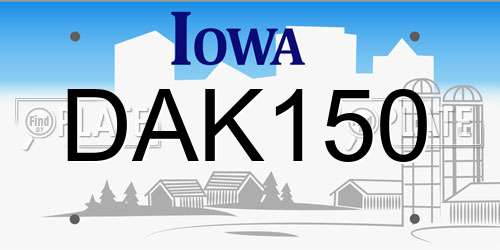 DAK150 Iowa License Plate