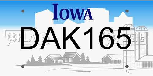 DAK165 Iowa License Plate
