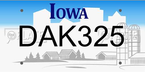 DAK325 Iowa License Plate