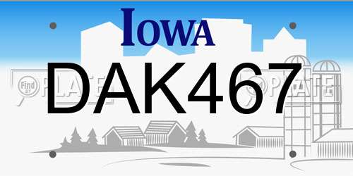 DAK467 Iowa License Plate