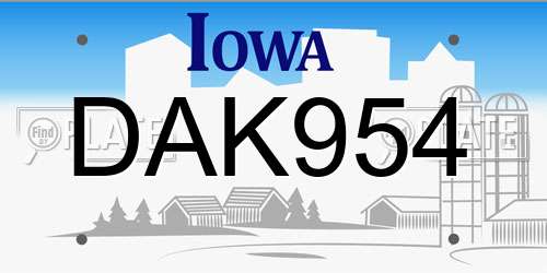 DAK954 Iowa License Plate
