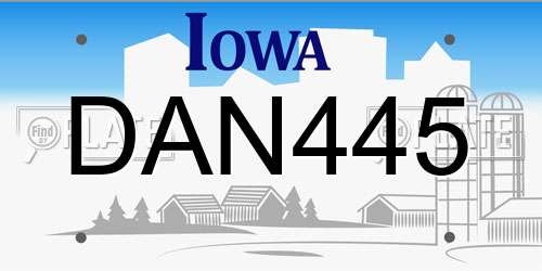 DAN445 Iowa License Plate
