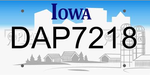 DAP7218 Iowa License Plate