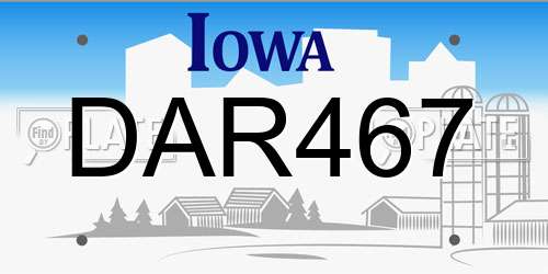 DAR467 Iowa License Plate