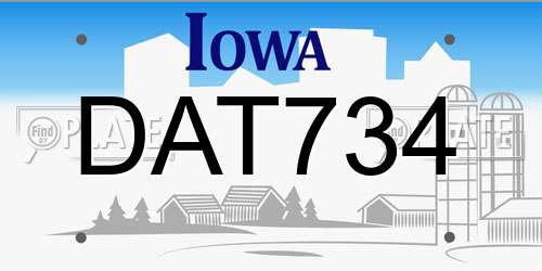 DAT734 Iowa License Plate