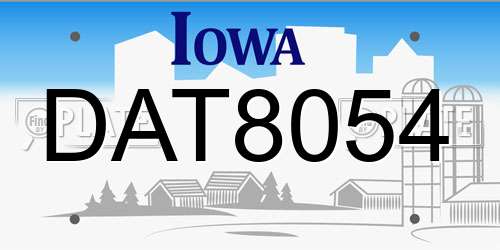 DAT8054 Iowa License Plate