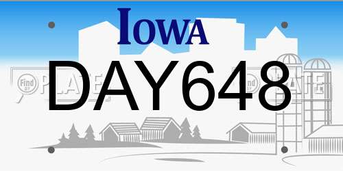 DAY648 Iowa License Plate