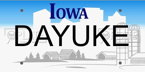 DAYUKE Iowa License Plate