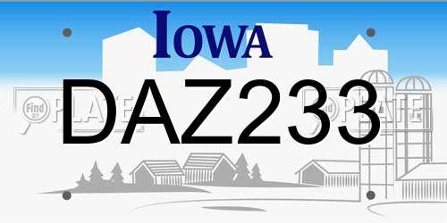 DAZ233 Iowa License Plate