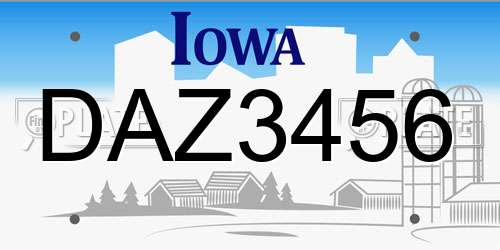 DAZ3456 Iowa License Plate