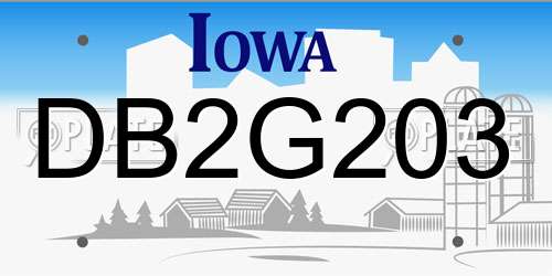 DB2G203 Iowa License Plate