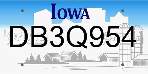 DB3Q954 Iowa License Plate