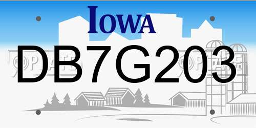 DB7G203 Iowa License Plate