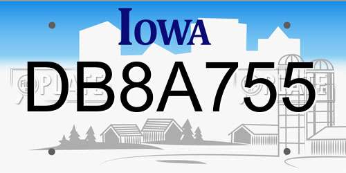 DB8A755 Iowa License Plate