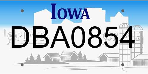 DBA0854 Iowa License Plate