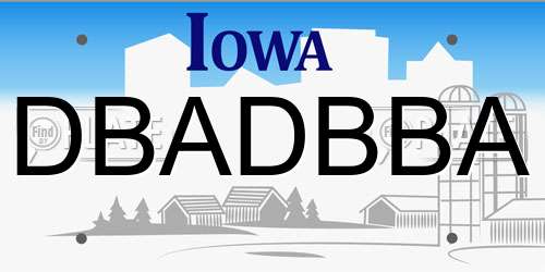 DBADBBA Iowa License Plate