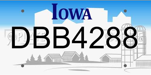 DBB4288 Iowa License Plate