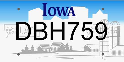 DBH759 Iowa License Plate