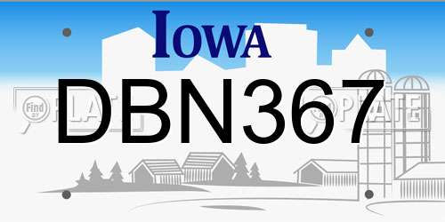 DBN367 Iowa License Plate