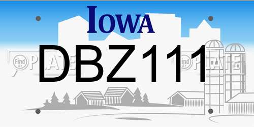 DBZ111 Iowa License Plate