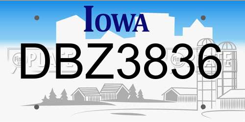DBZ3836 Iowa License Plate