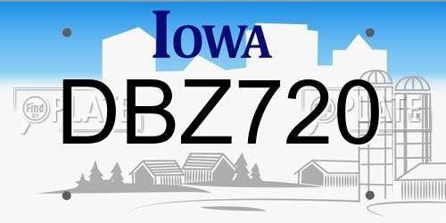 DBZ720 Iowa License Plate