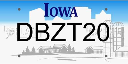 DBZT20 Iowa License Plate