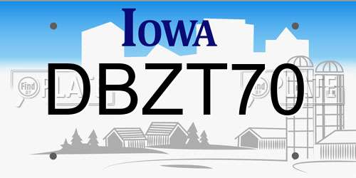 DBZT70 Iowa License Plate