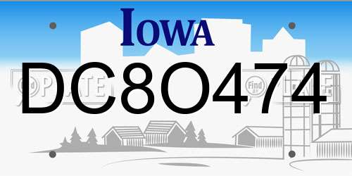 DC8O474 Iowa License Plate