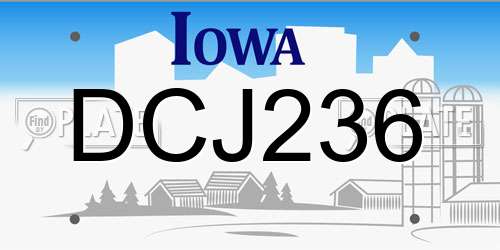DCJ236 Iowa License Plate