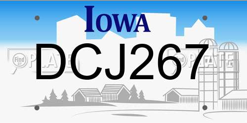 DCJ267 Iowa License Plate