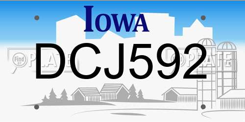 DCJ592 Iowa License Plate