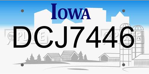 DCJ7446 Iowa License Plate