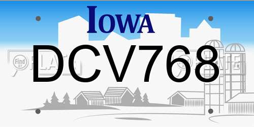 DCV768 Iowa License Plate