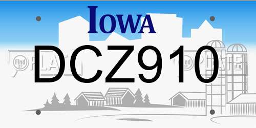 DCZ910 Iowa License Plate