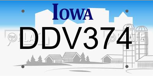 DDV374 Iowa License Plate