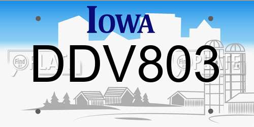 DDV803 Iowa License Plate