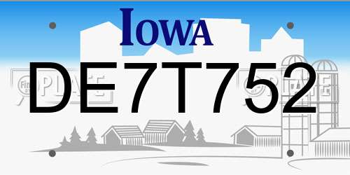 DE7T752 Iowa License Plate