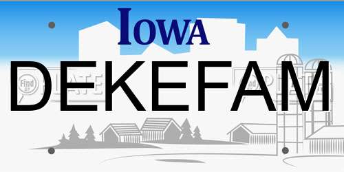 DEKEFAM Iowa License Plate