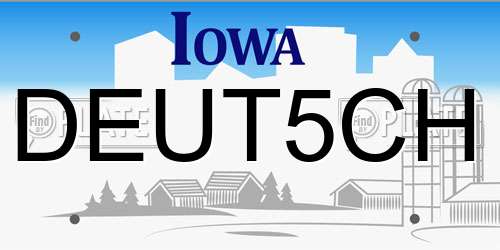 DEUT5CH Iowa License Plate