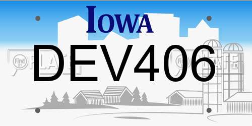 DEV406 Iowa License Plate