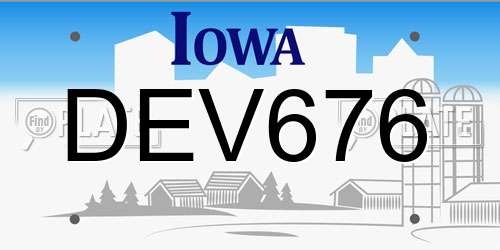 DEV676 Iowa License Plate