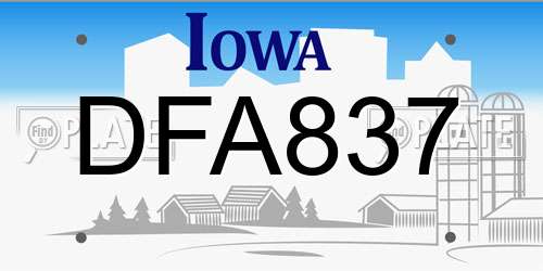 DFA837 Iowa License Plate