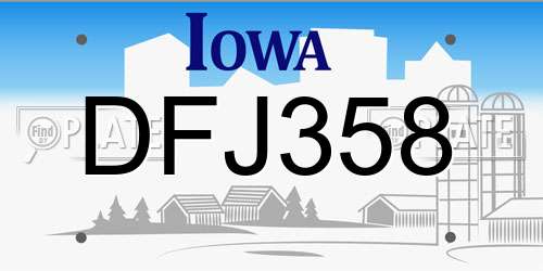 DFJ358 Iowa License Plate